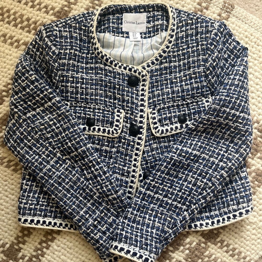 Christian Lacroix Blue and White Blazer with Tweed Texture
